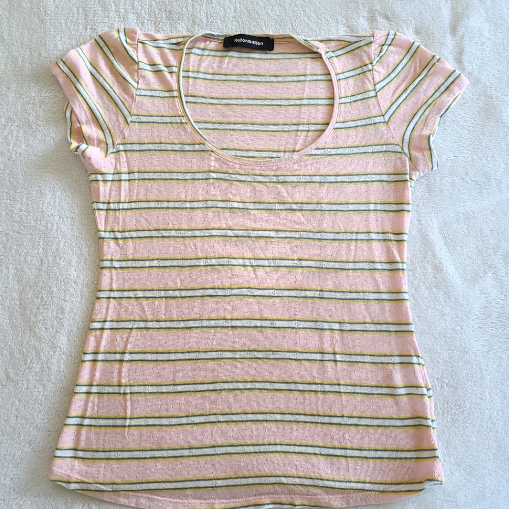 Reformation Pink Stripe U-Neckline Size Small Top